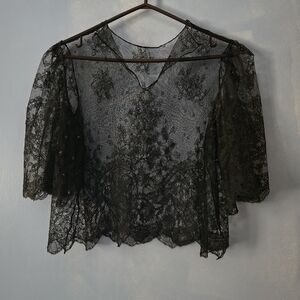 Vintage Black Lace Crop Top S